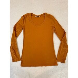 Active Basic Womens Long Sleeve Scoop Neck Top Burnt Orange Rust Size Medium